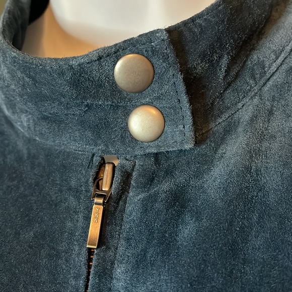 So Stylish Alfani Blue leather suede zip up Jacket Sz XL - Picture 4 of 13